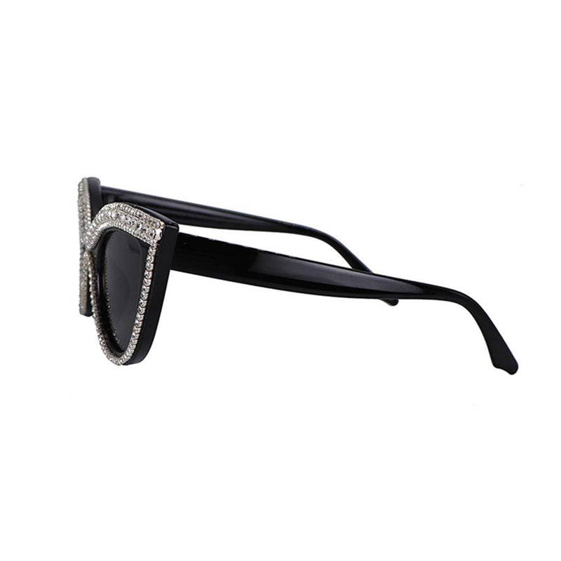 FUPRECIOUS Cat Eye النظارات الشمسية بإطار من البلاستيك الأسود والكريستال بأحجار الراين - Image 3